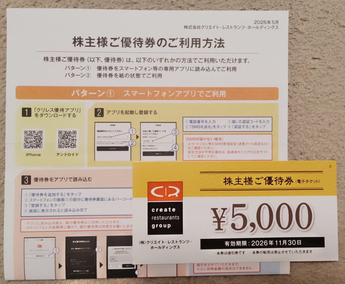 202605クリエイトレストランツ株主優待